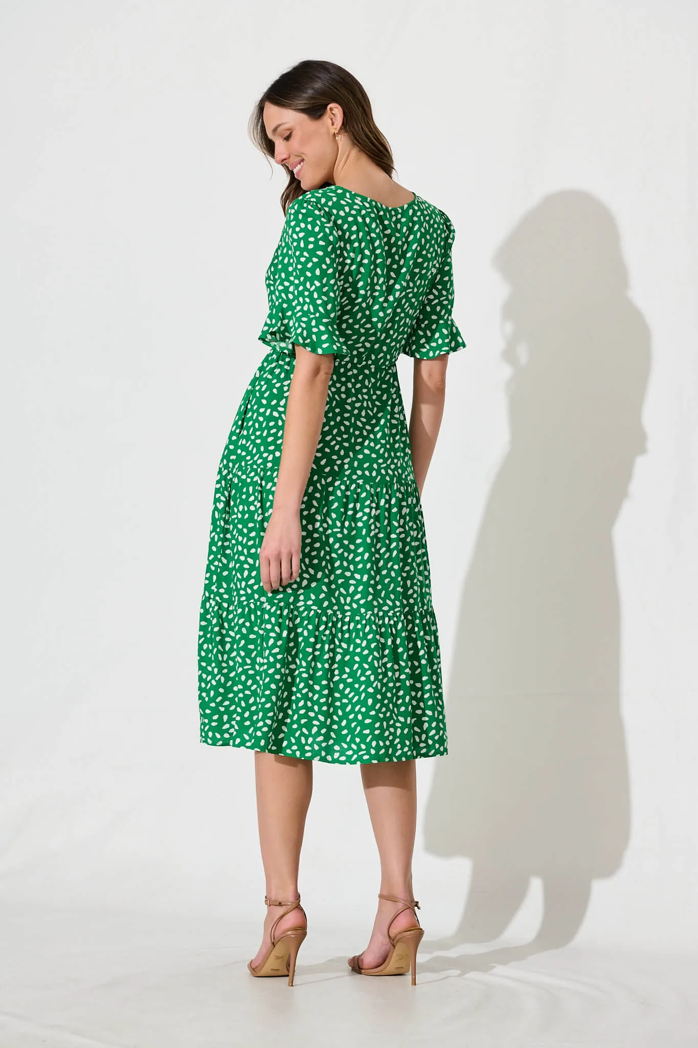 PRE ORDER Raphaelle Midi Dress in Green with White Speckle sold by St Frock product image thumbnail 4