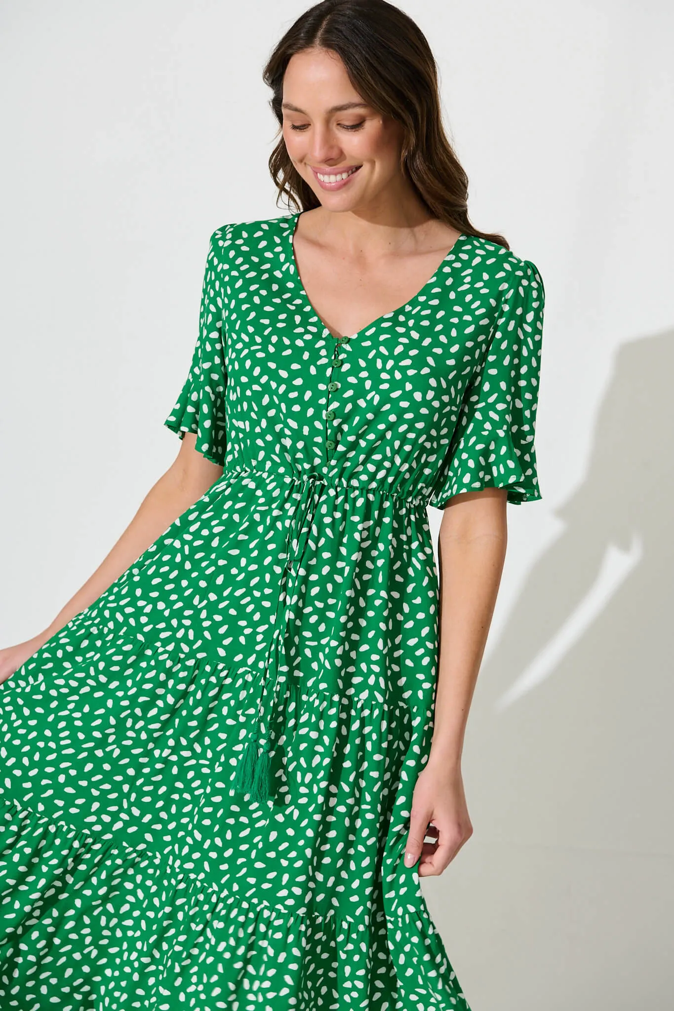 PRE ORDER Raphaelle Midi Dress in Green with White Speckle sold by St Frock product image thumbnail 2