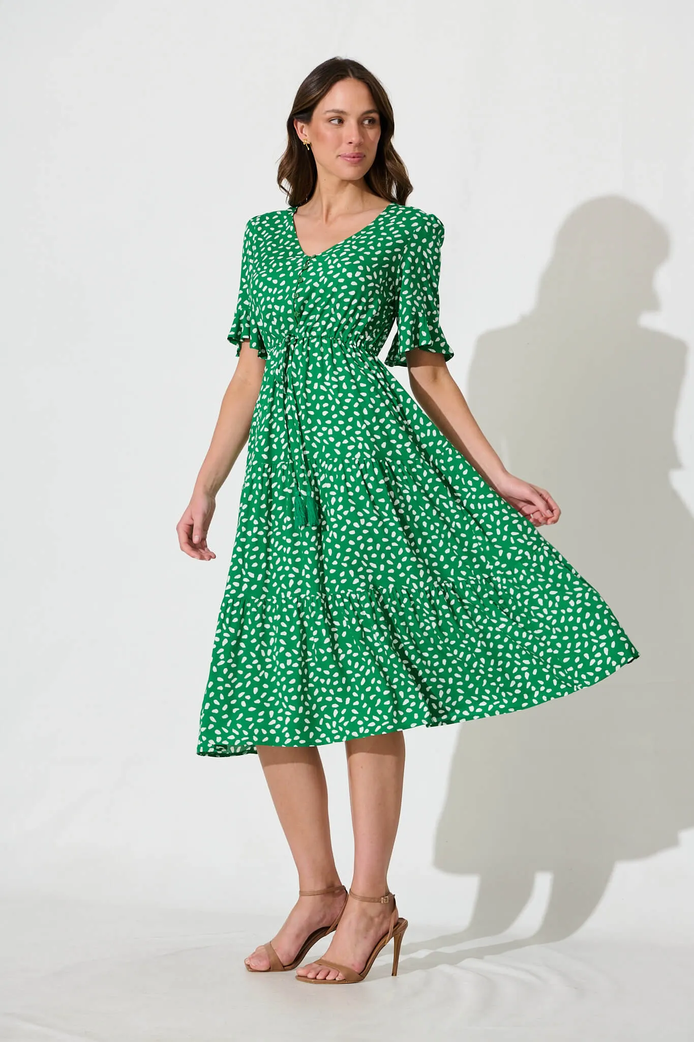 PRE ORDER Raphaelle Midi Dress in Green with White Speckle sold by St Frock product image thumbnail 3