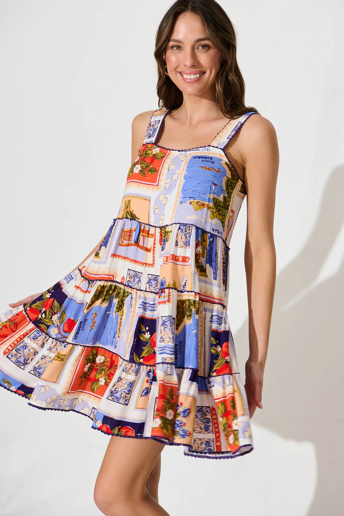 Coastal Sundress In White Multi Postcard Print sold by St Frock product image thumbnail 2