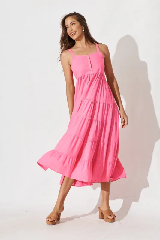 Velletri Midi Dress In Pink Linen Blend sold by St Frock