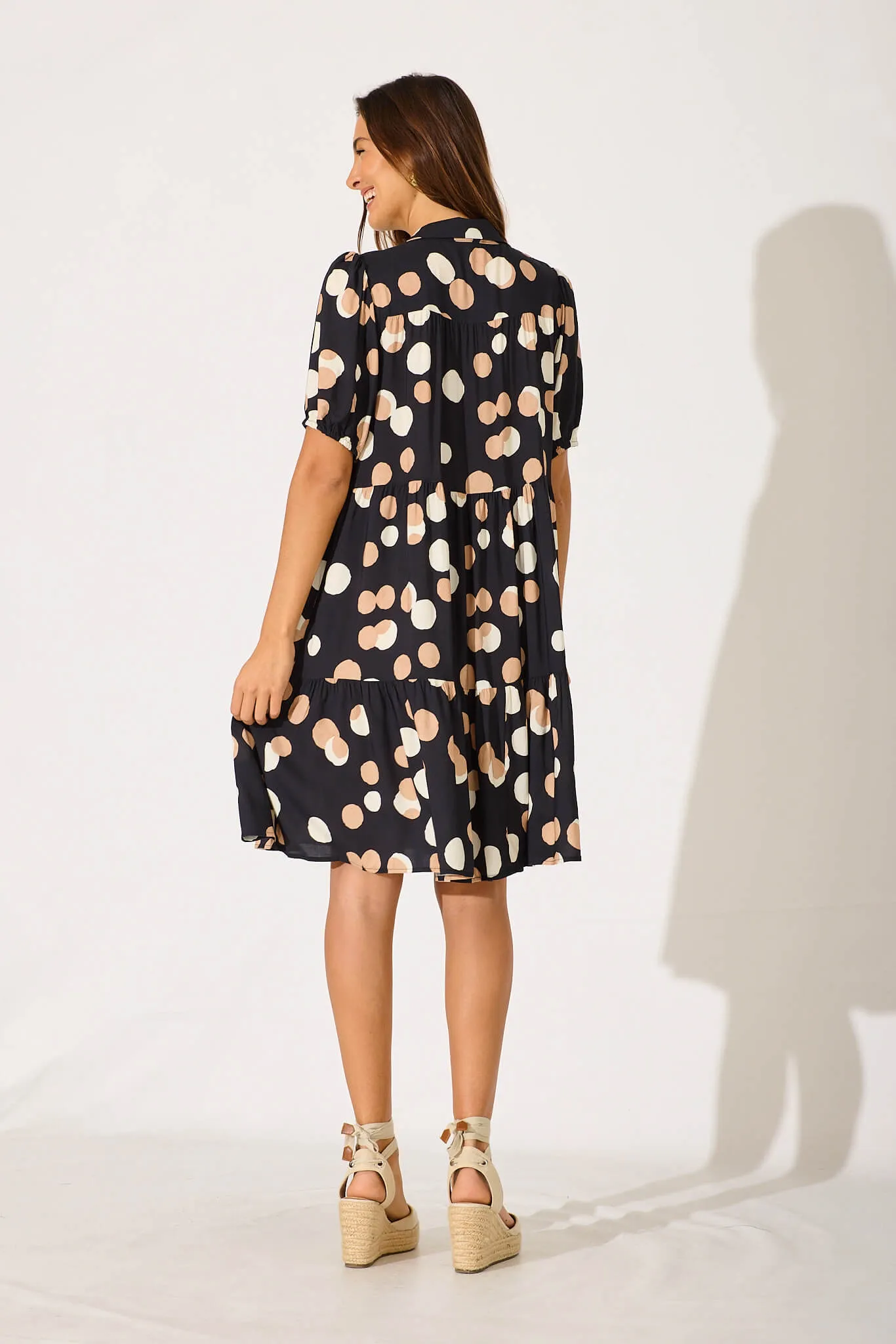 Felicia Shirt Dress In Black With Cream Spot sold by St Frock product image thumbnail 4