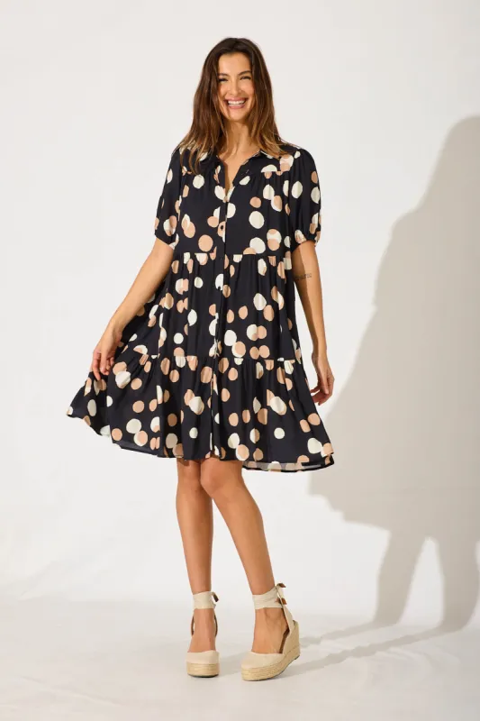 Felicia Shirt Dress In Black With Cream Spot sold by St Frock