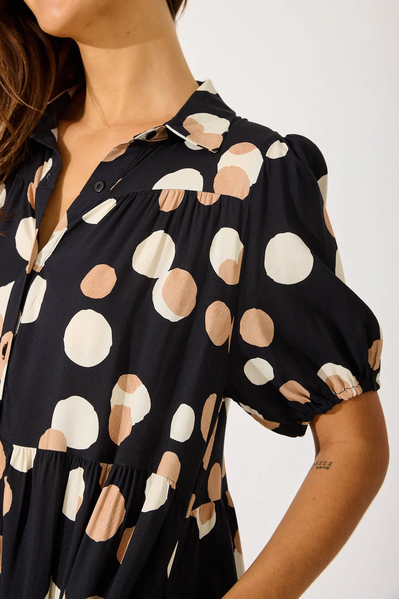 Felicia Shirt Dress In Black With Cream Spot sold by St Frock product image thumbnail 5