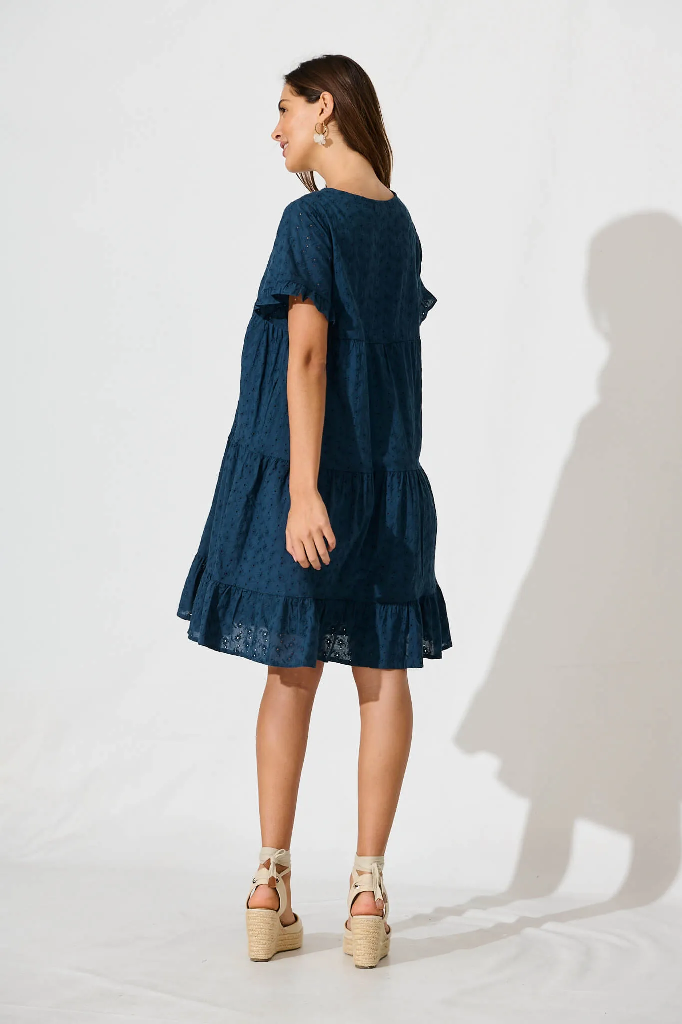Chiswick Smock Dress In Teal Cotton Broderie sold by St Frock product image thumbnail 4
