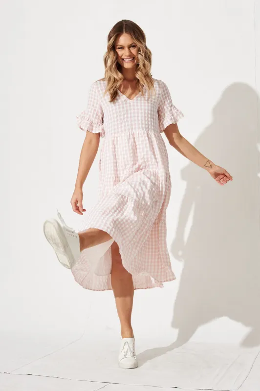 Kristen Midi Smock Dress In Blush Gingham sold by St Frock