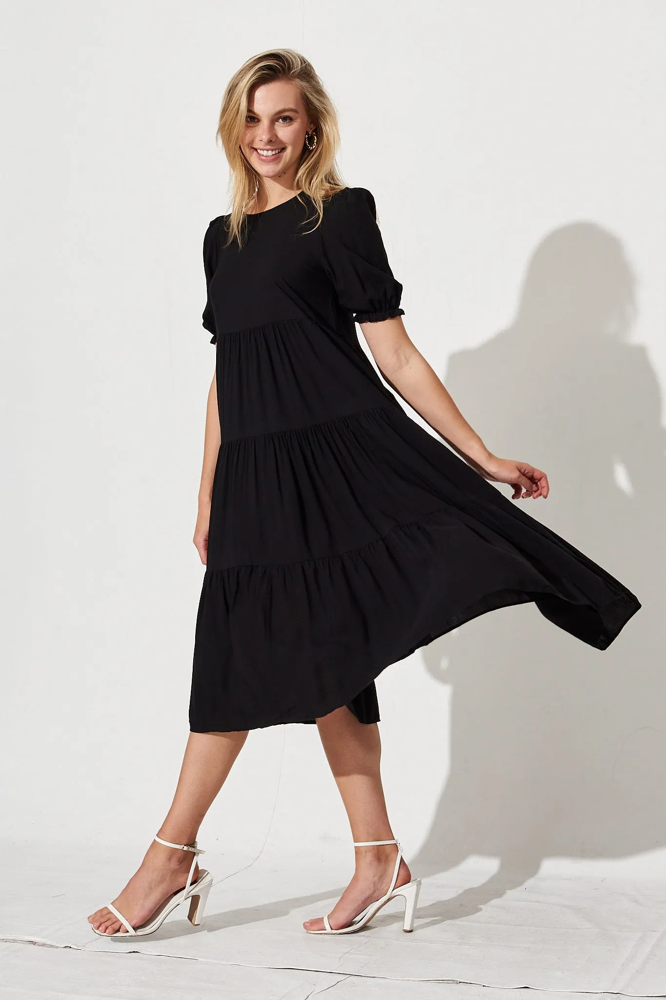 Nevi Midi Smock Dress In Black sold by St Frock product image thumbnail 3