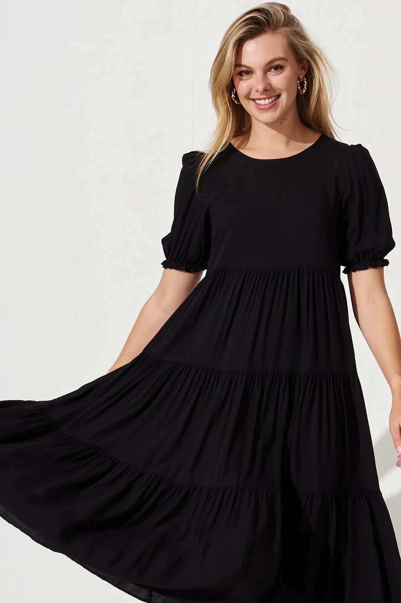 Nevi Midi Smock Dress In Black sold by St Frock product image thumbnail 2