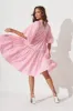 Kehlana Tiered Smock Dress In Pink With White Gingham sold by St Frock