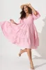 Kehlana Tiered Smock Dress In Pink With White Gingham sold by St Frock