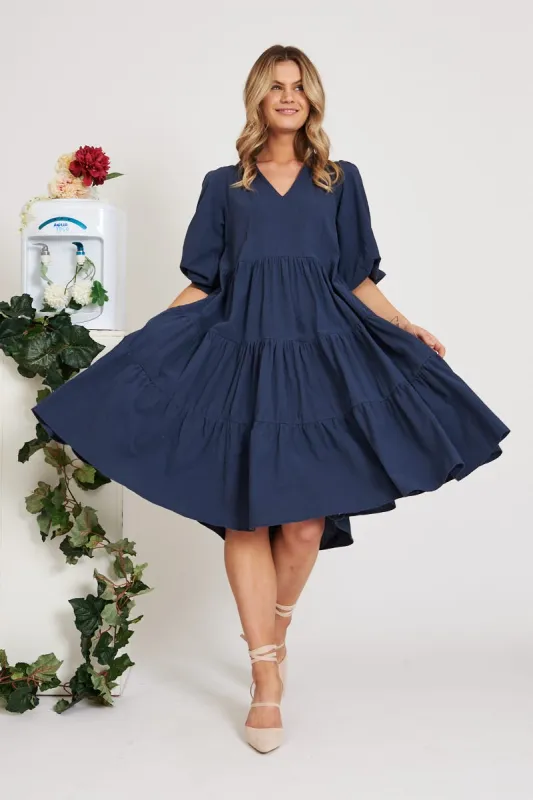 Kehlana Tiered Smock Dress In Navy sold by St Frock
