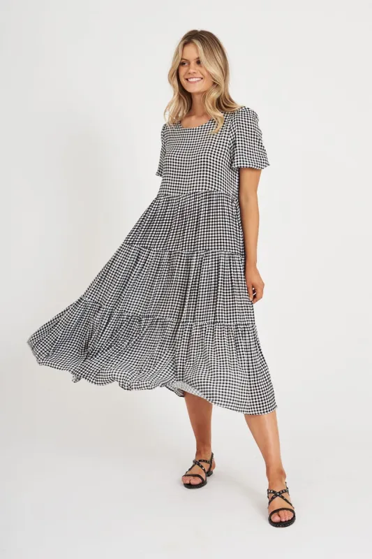 Nevi Midi Smock Dress In Black And White Gingham sold by St Frock