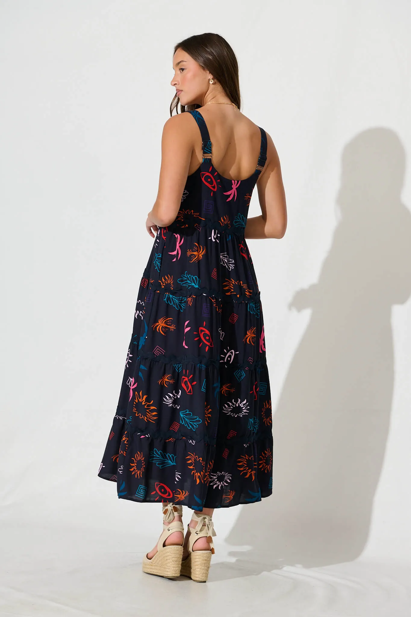 Jolie Maxi Sundress in Navy Print With Black Ric Rac Trim sold by St Frock product image thumbnail 4