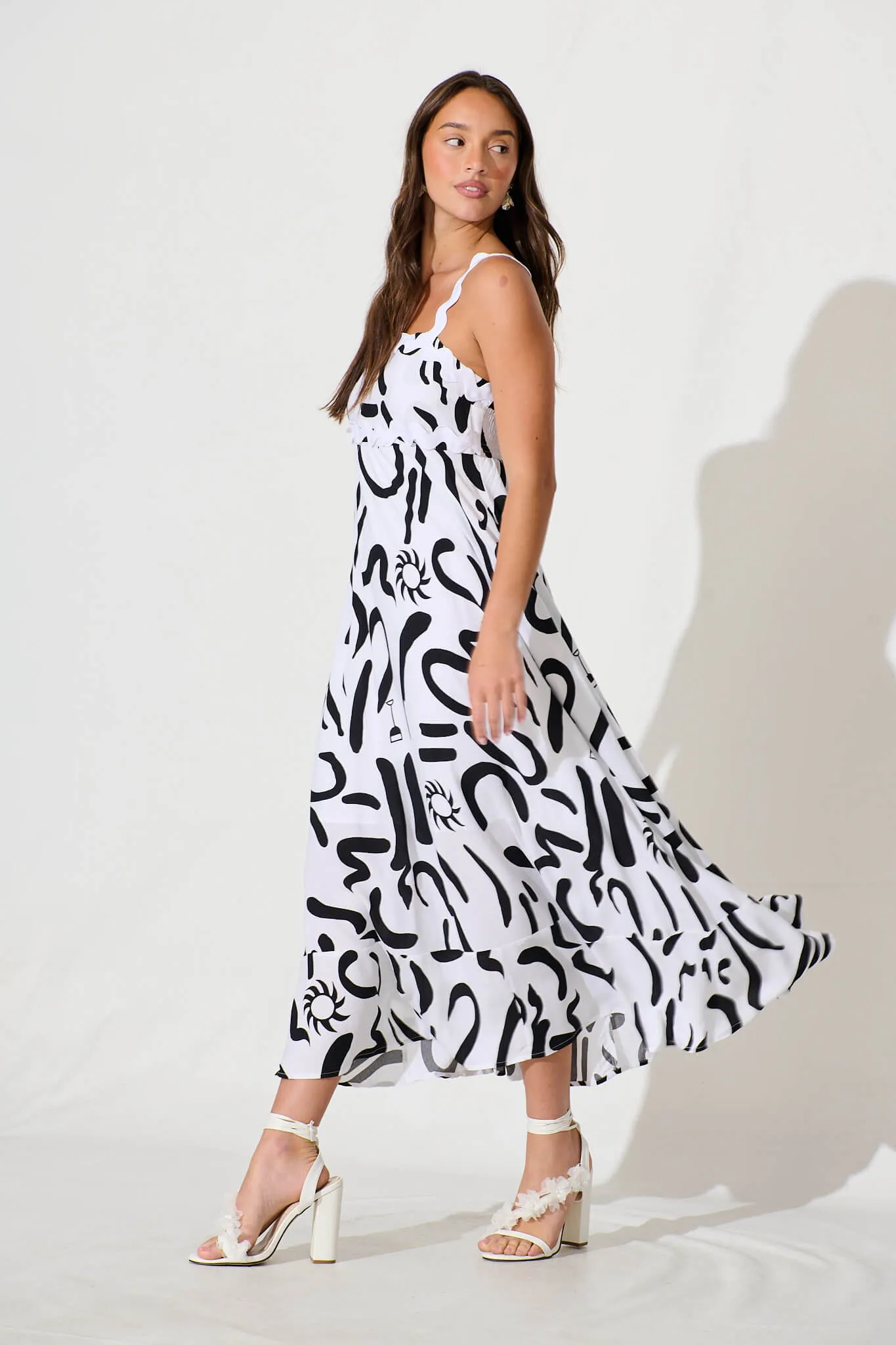 Aquila Maxi Sundress In White Print With Ric Rac Trim sold by St Frock product image thumbnail 3