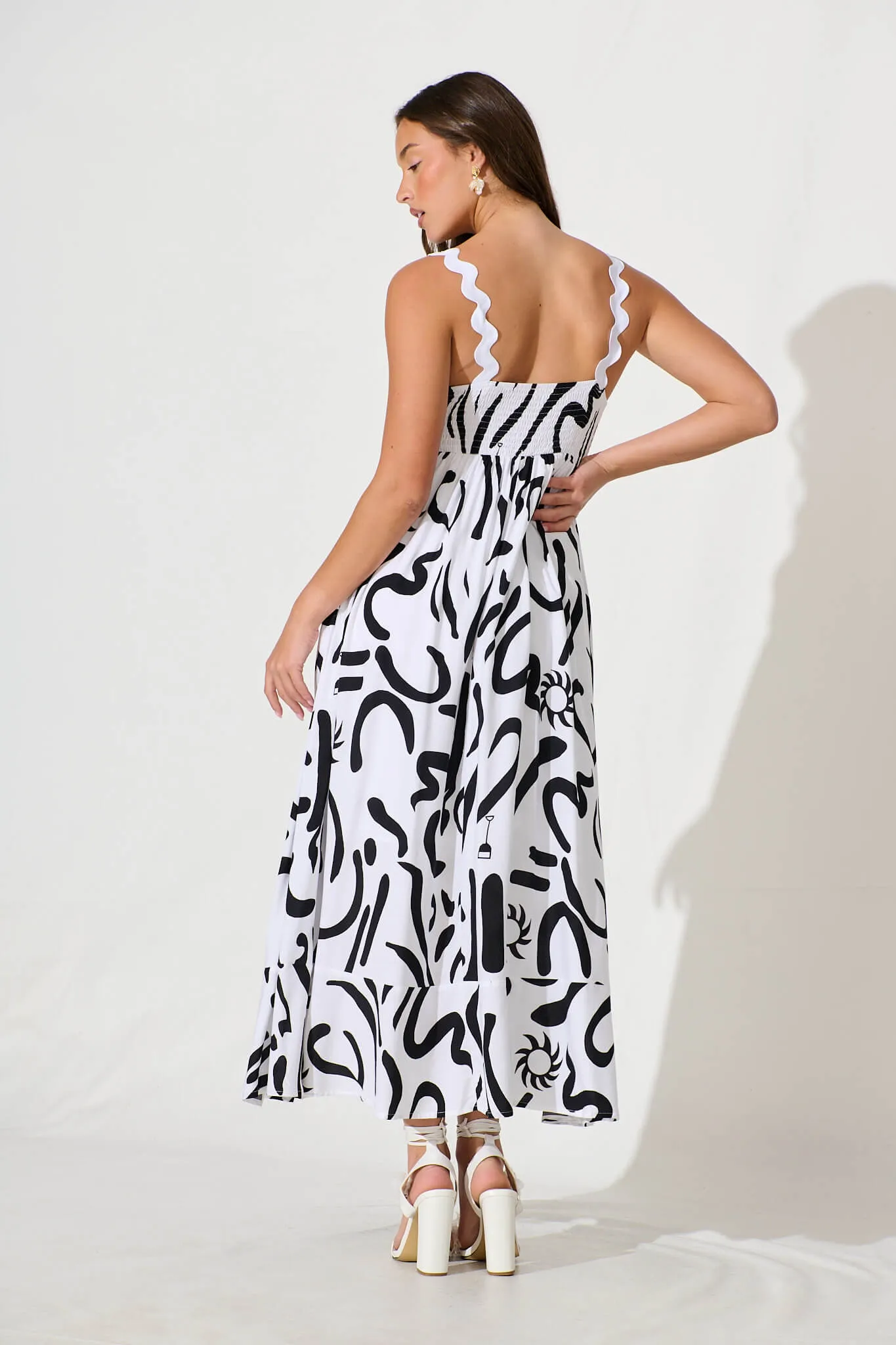 Aquila Maxi Sundress In White Print With Ric Rac Trim sold by St Frock product image thumbnail 4