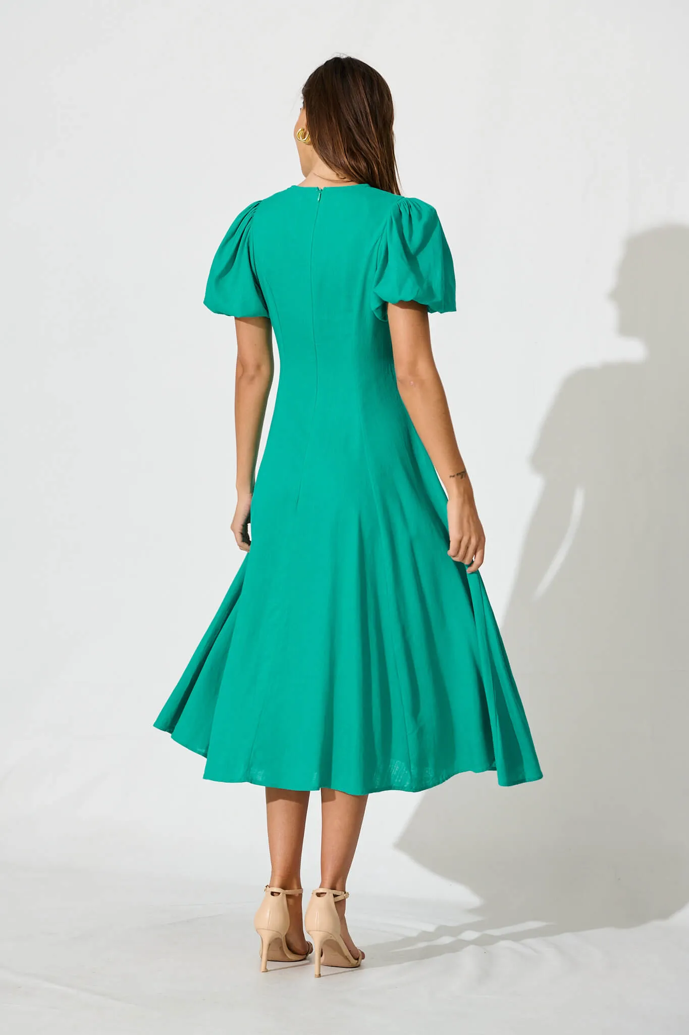 Hilde Midi Dress In Green Linen Blend sold by St Frock product image thumbnail 4