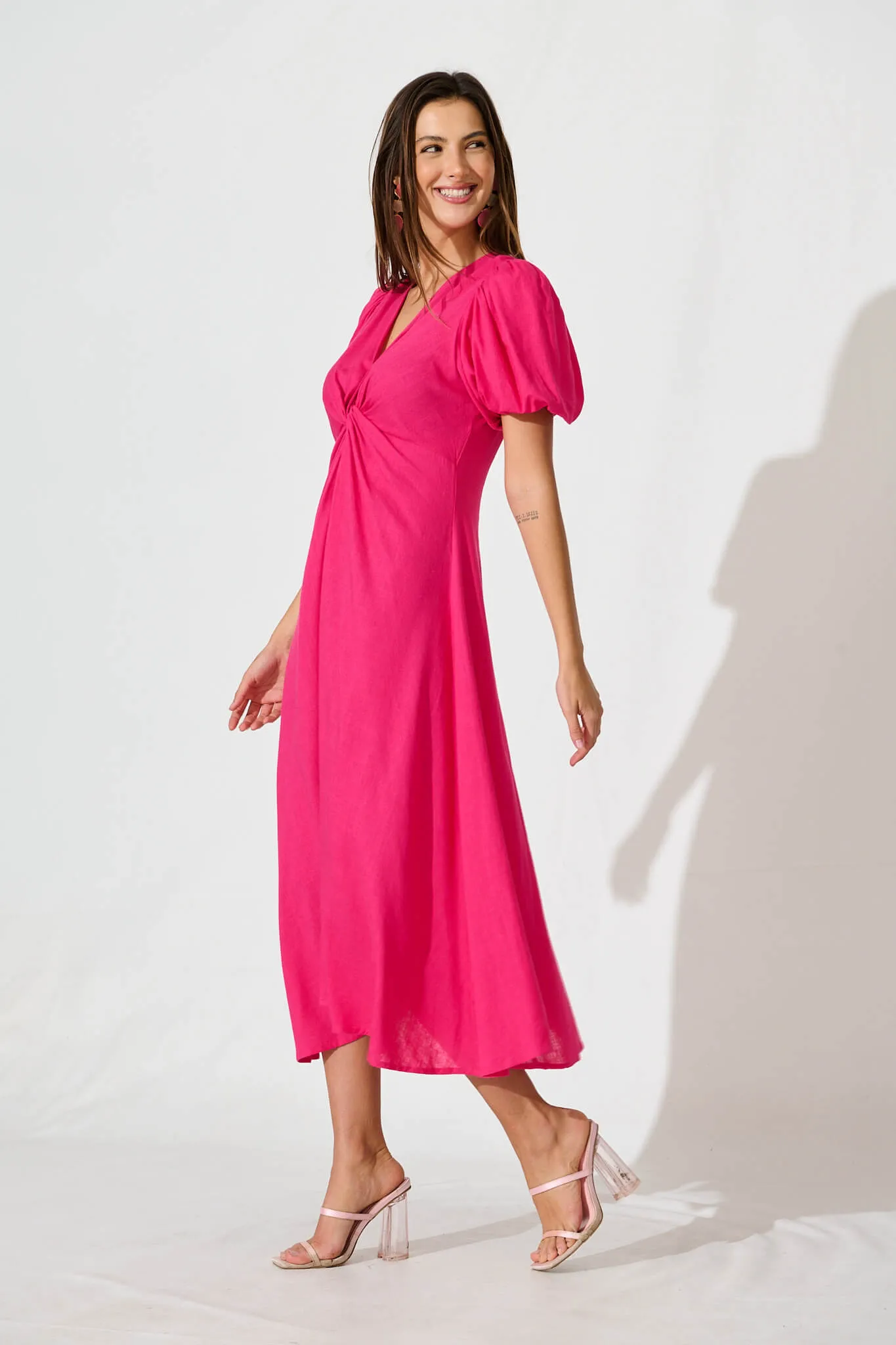 Hilde Midi Dress In Hot Pink Linen Blend sold by St Frock product image thumbnail 3