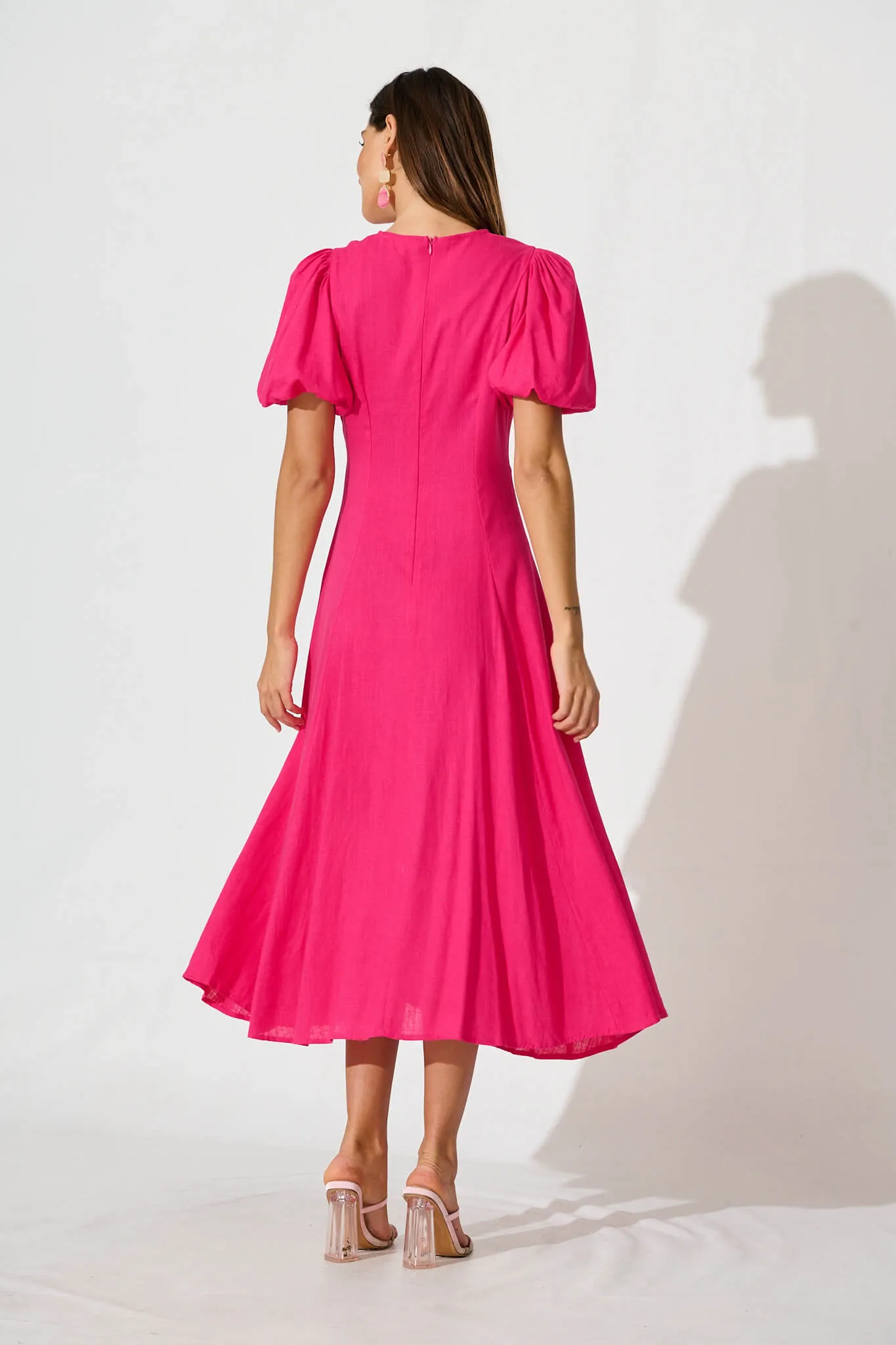 Hilde Midi Dress In Hot Pink Linen Blend sold by St Frock product image thumbnail 4