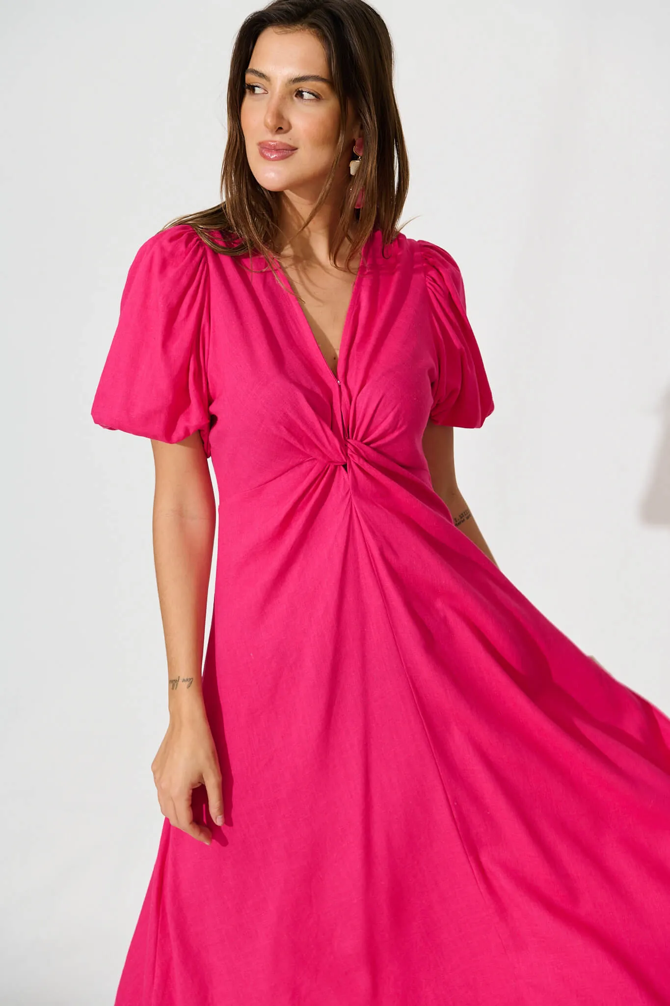 Hilde Midi Dress In Hot Pink Linen Blend sold by St Frock product image thumbnail 2