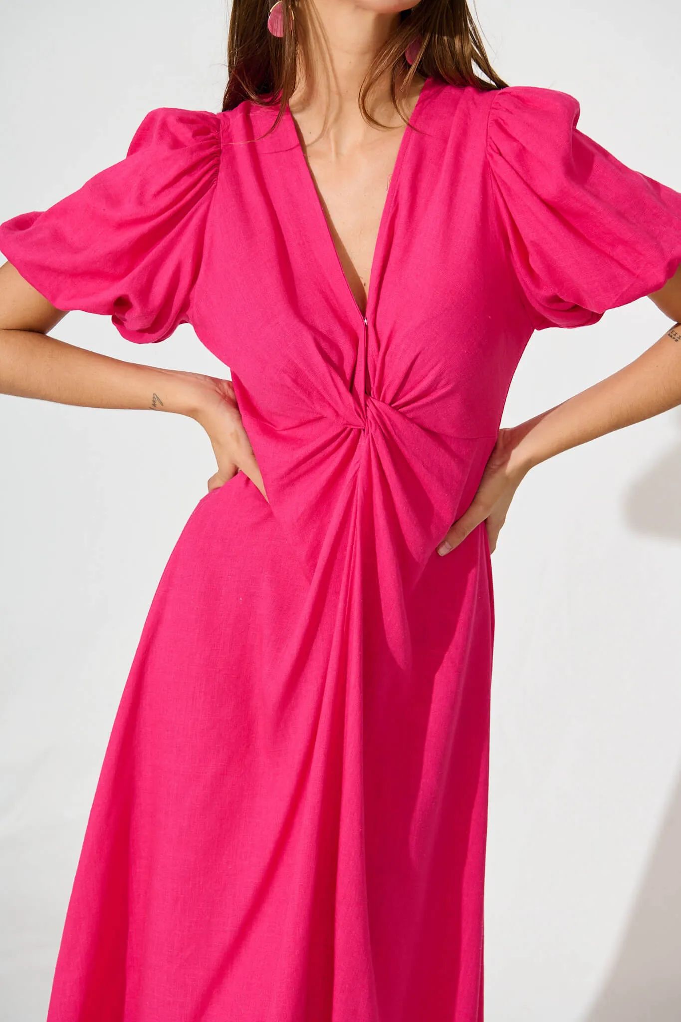 Hilde Midi Dress In Hot Pink Linen Blend sold by St Frock product image thumbnail 5