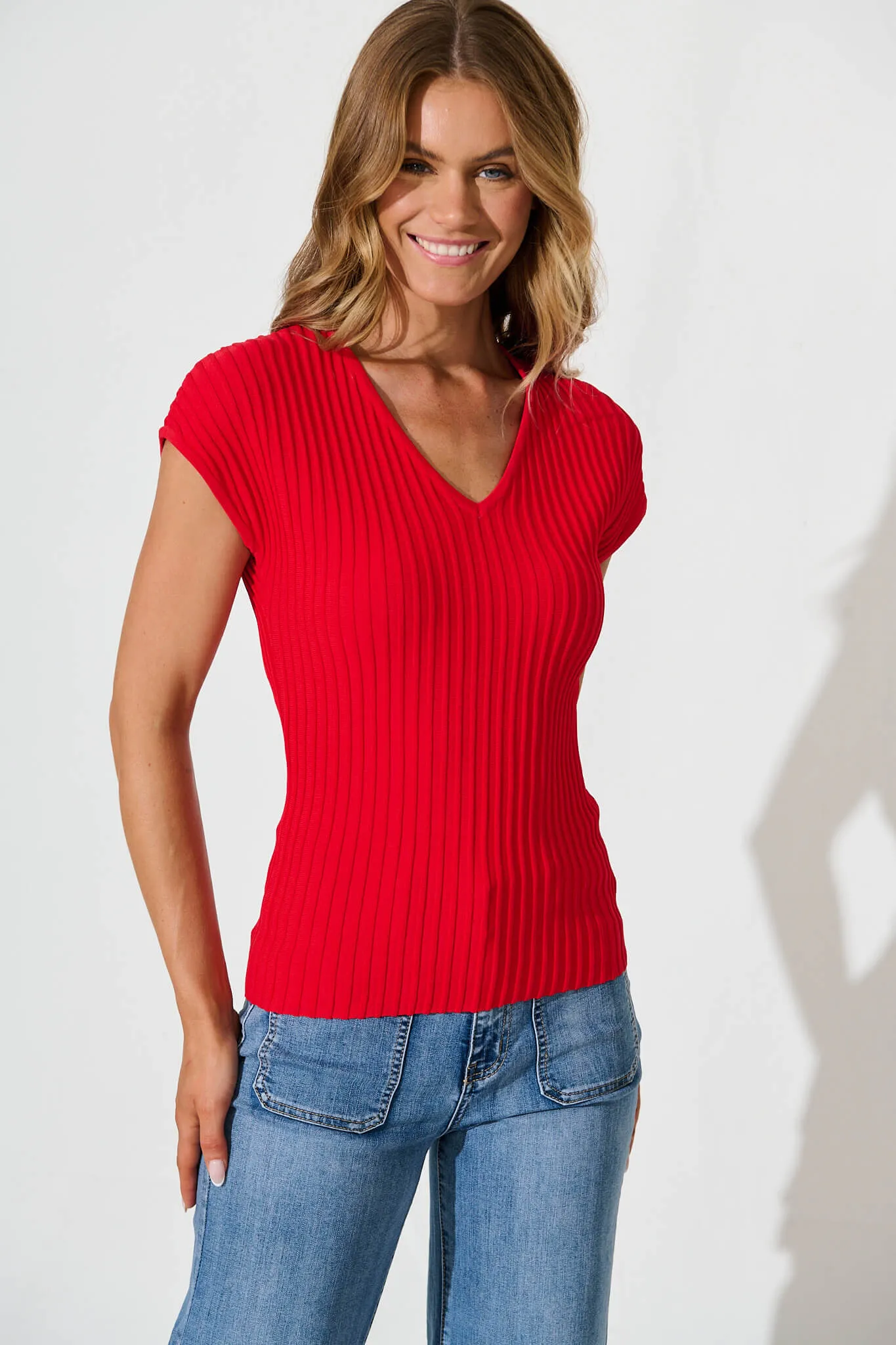 Mamie Knit Top In Red sold by St Frock