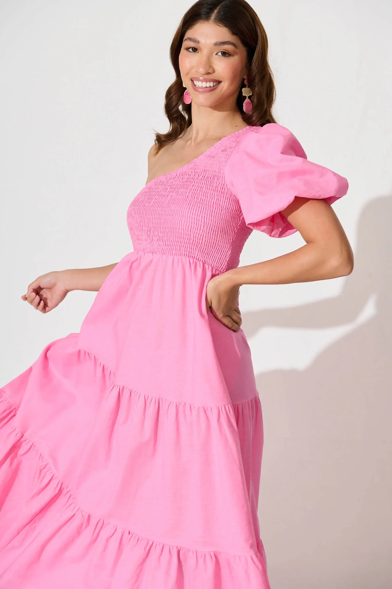 Elyria Maxi Dress In Pink Cotton Linen Blend sold by St Frock product image thumbnail 2