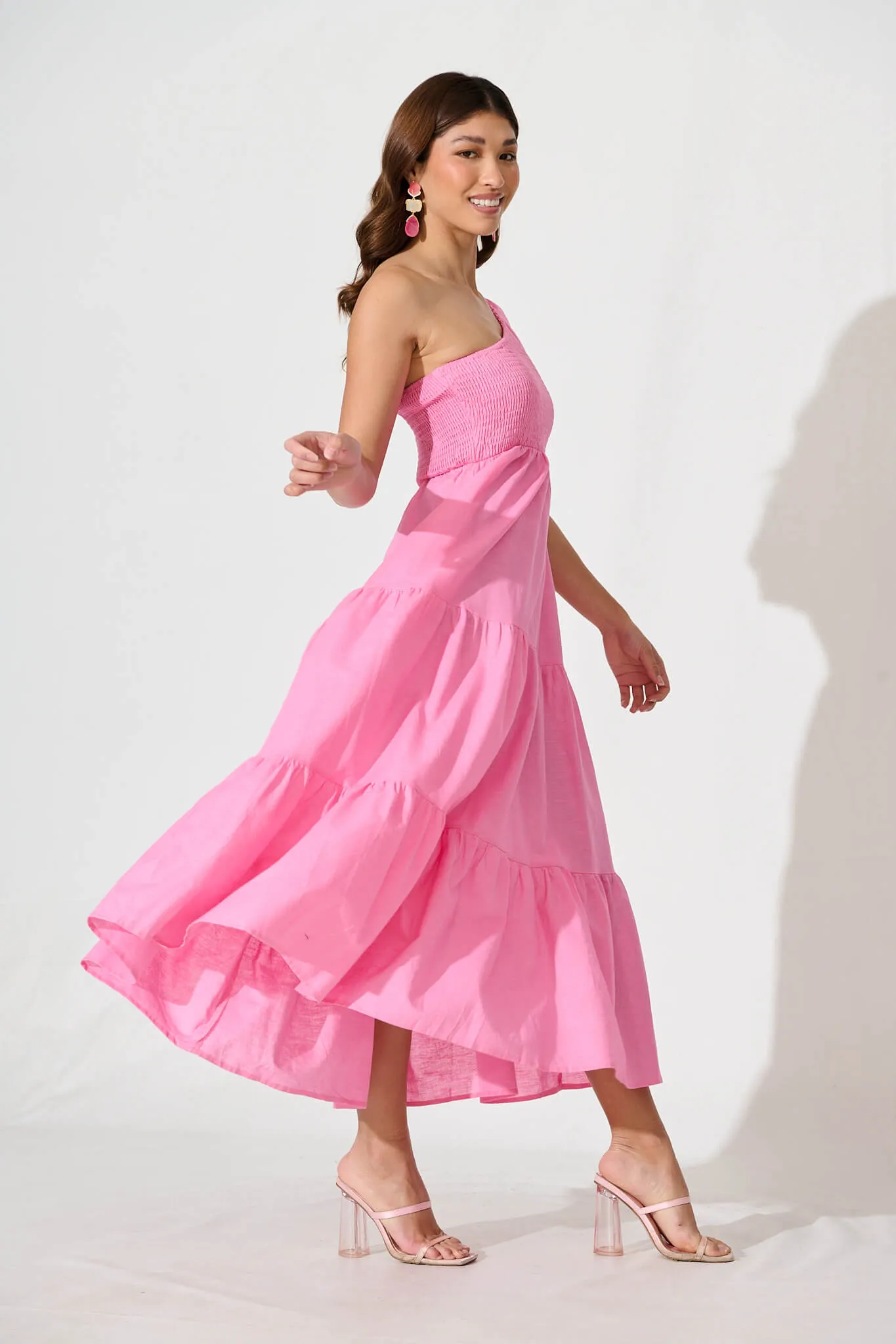 Elyria Maxi Dress In Pink Cotton Linen Blend sold by St Frock product image thumbnail 4