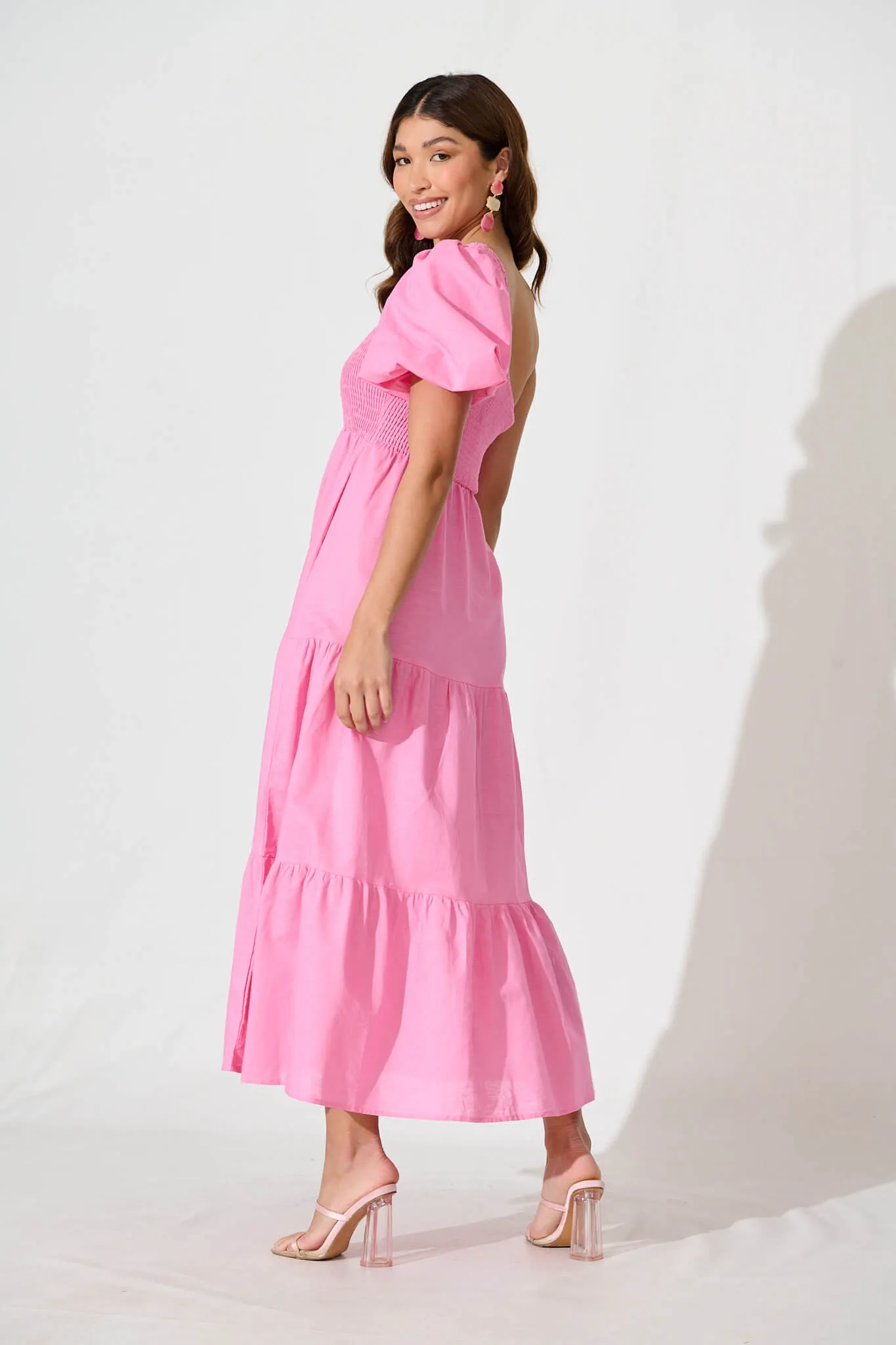 Elyria Maxi Dress In Pink Cotton Linen Blend sold by St Frock product image thumbnail 5