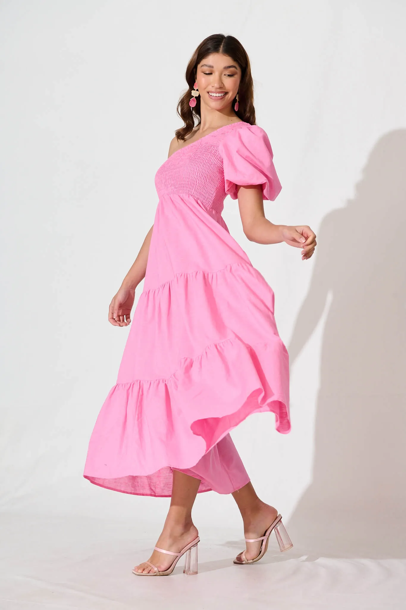 Elyria Maxi Dress In Pink Cotton Linen Blend sold by St Frock product image thumbnail 3
