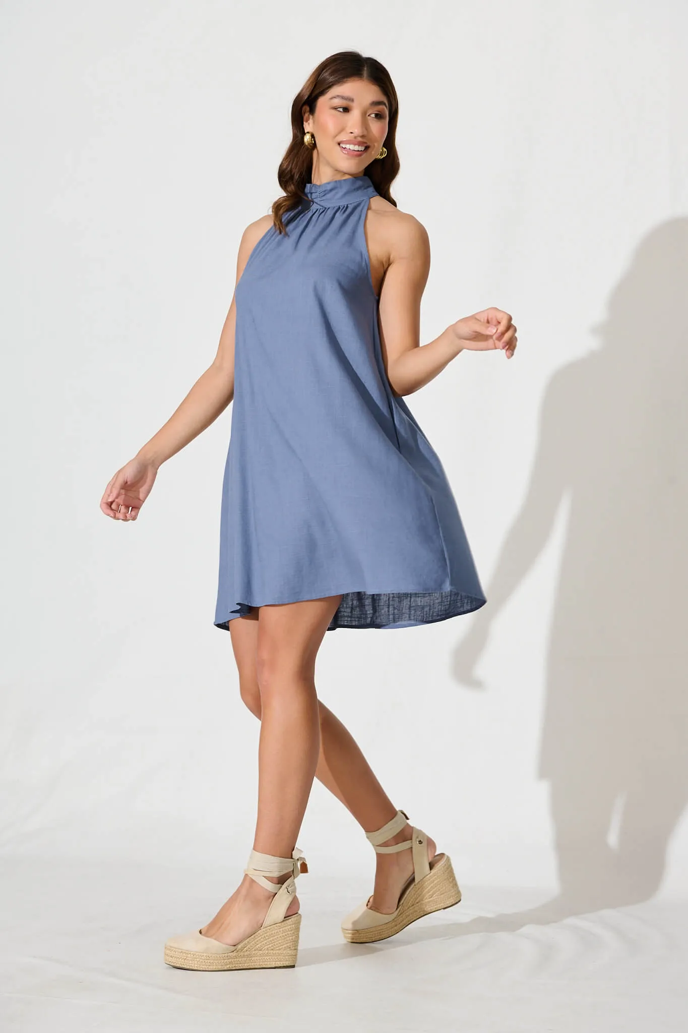 Hazelhurst Dress In Blue Linen Blend sold by St Frock product image thumbnail 3
