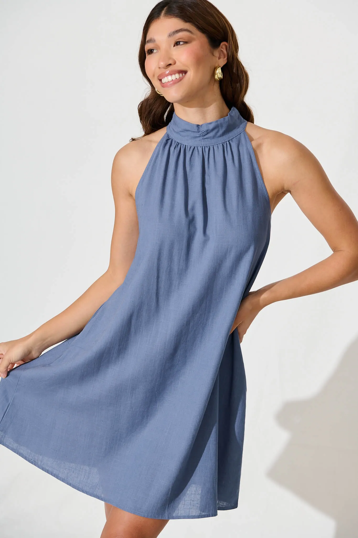 Hazelhurst Dress In Blue Linen Blend sold by St Frock product image thumbnail 2