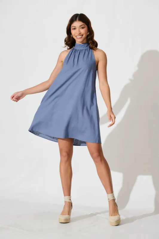 Hazelhurst Dress In Blue Linen Blend sold by St Frock