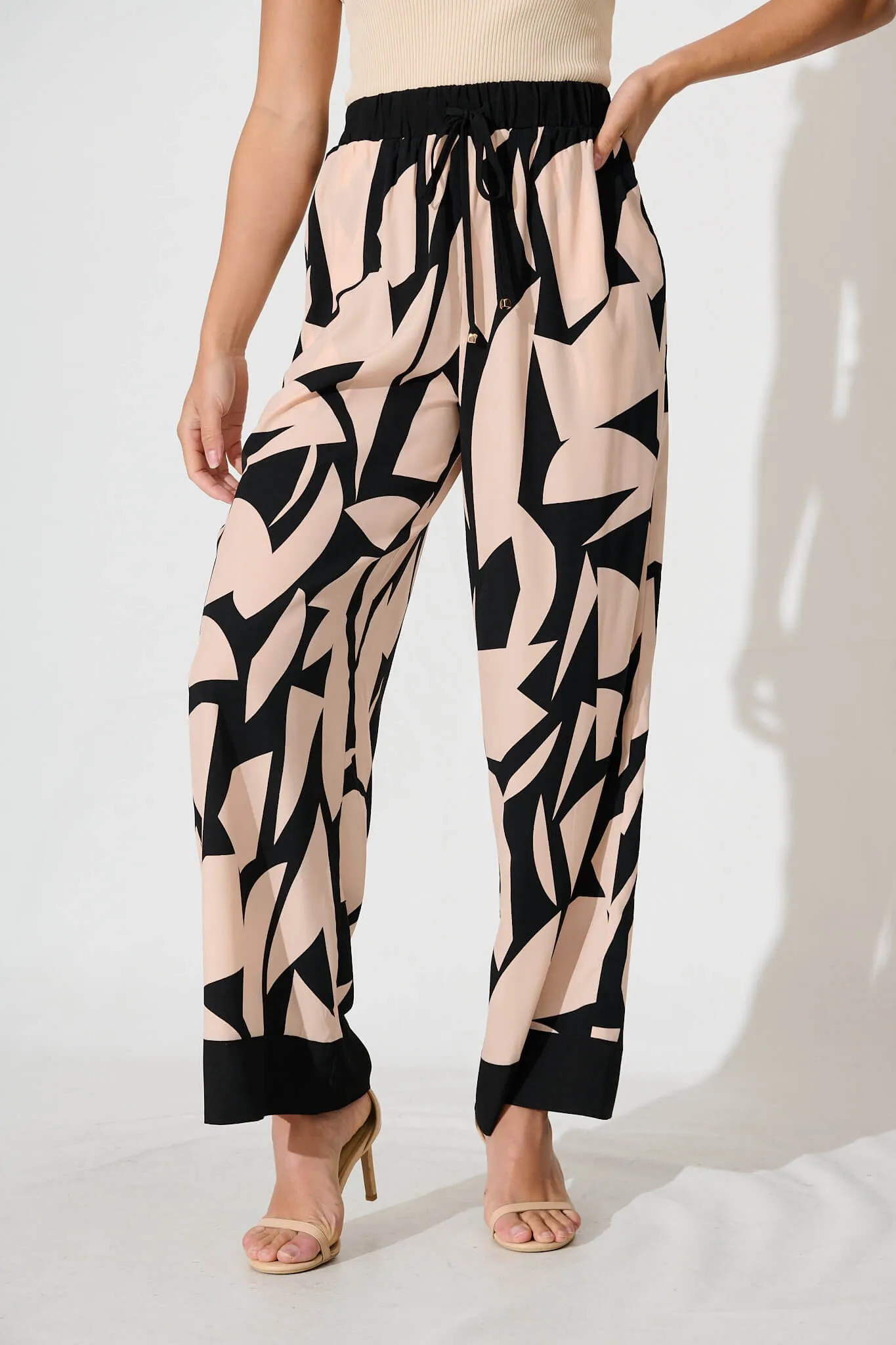 Howland Pant In Beige With Black Geometric Print sold by St Frock