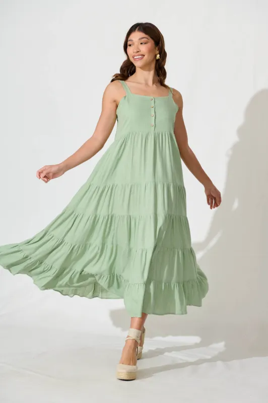 Velletri Midi Dress In Sage Linen Blend sold by St Frock