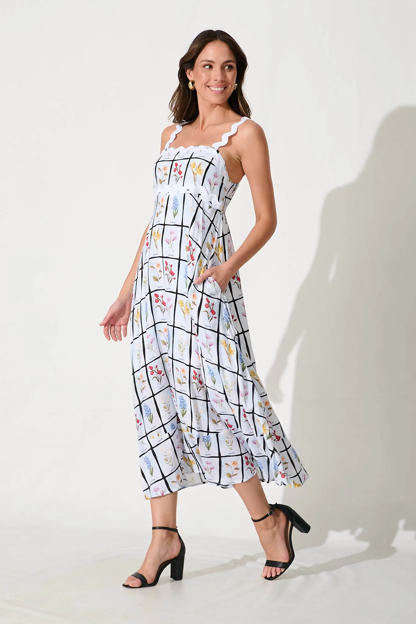 Aquila Maxi Sundress In Multi Print With White Ric Rac Trim sold by St Frock product image thumbnail 3