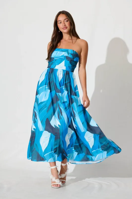 Angel Maxi Sundress In Blue And Navy Brush Stroke Print sold by St Frock