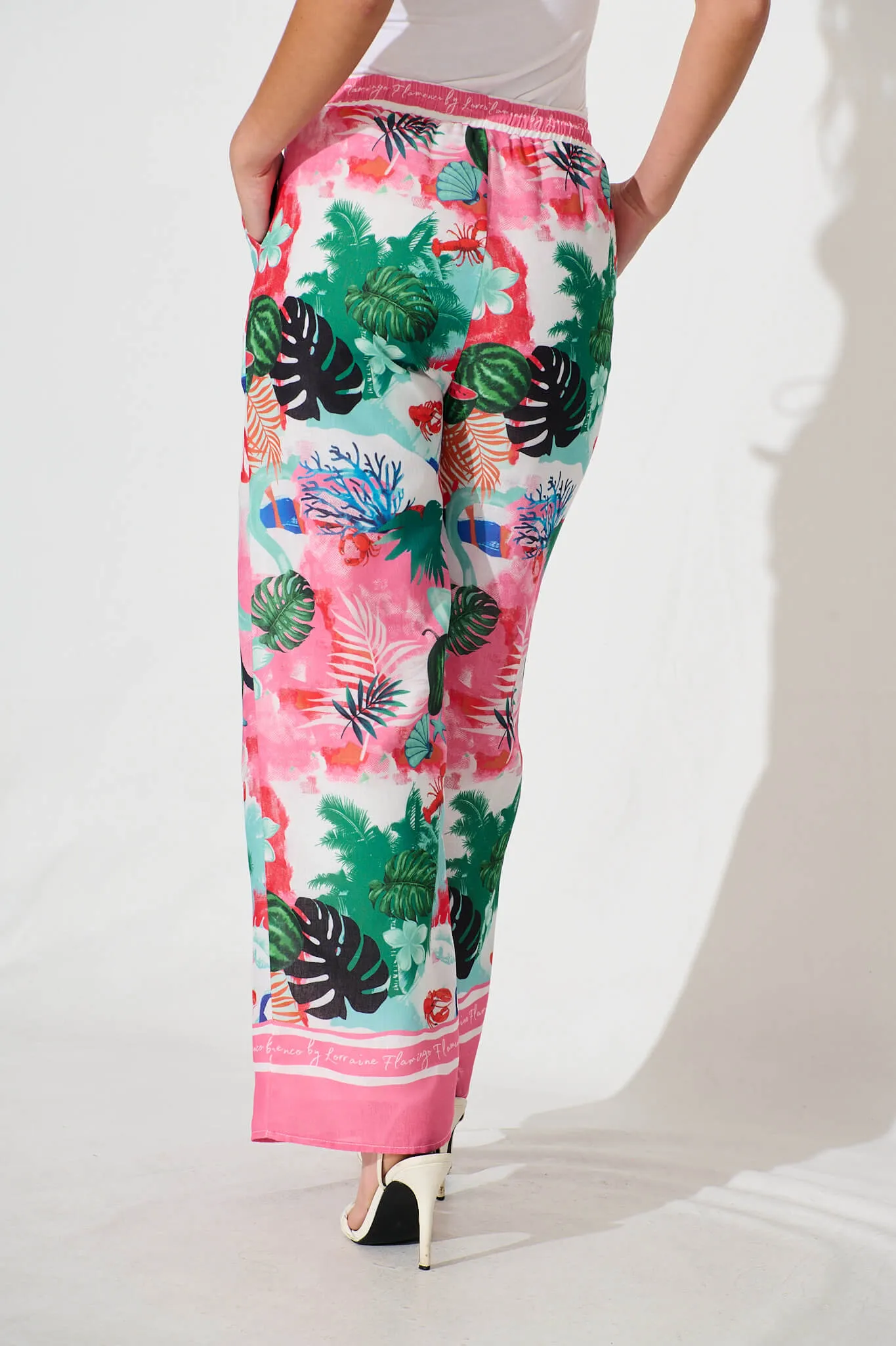 Alejandra Pant In Pink Multi Tropical Linen Blend sold by St Frock product image thumbnail 3