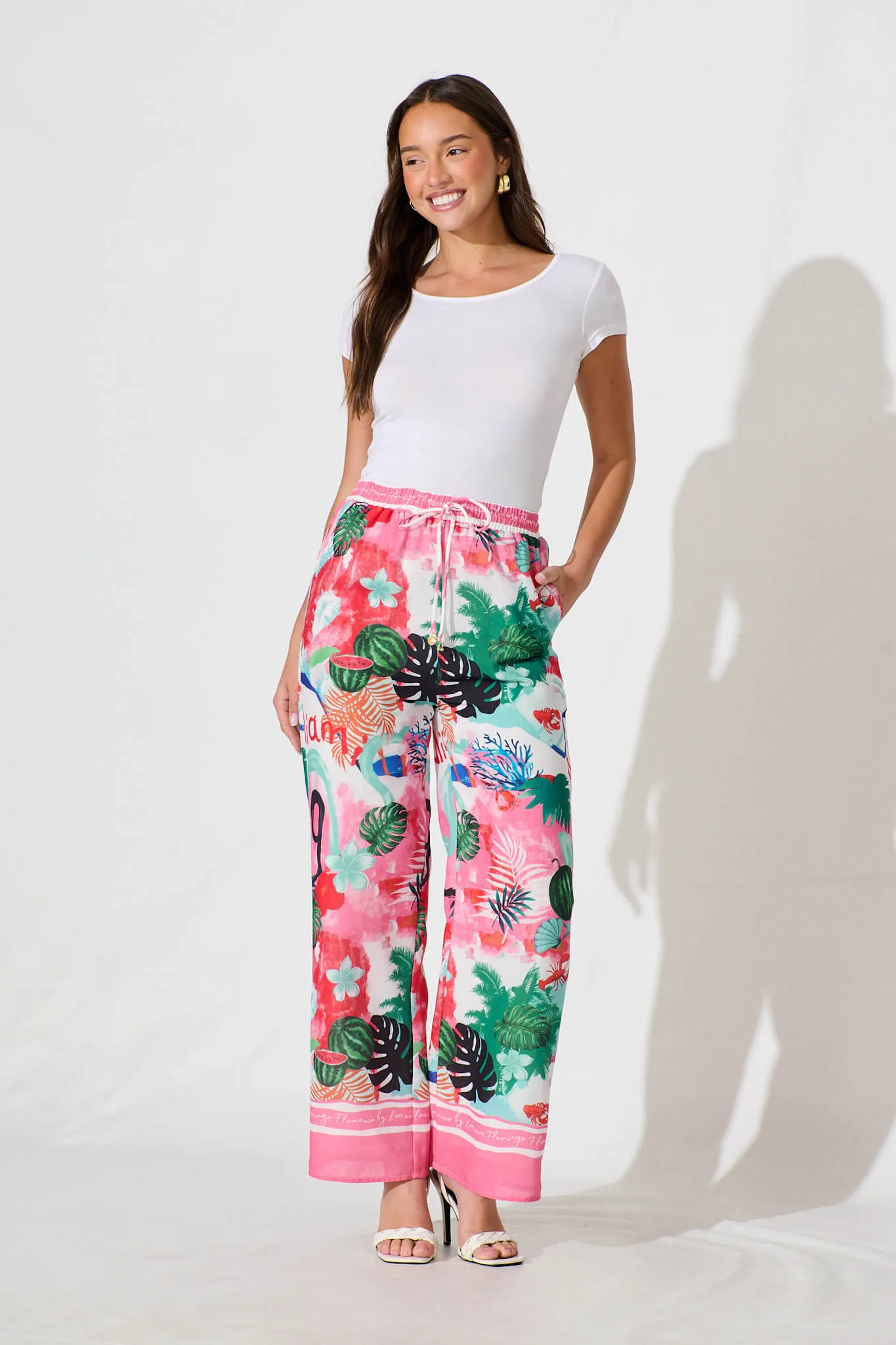 Alejandra Pant In Pink Multi Tropical Linen Blend sold by St Frock product image thumbnail 4