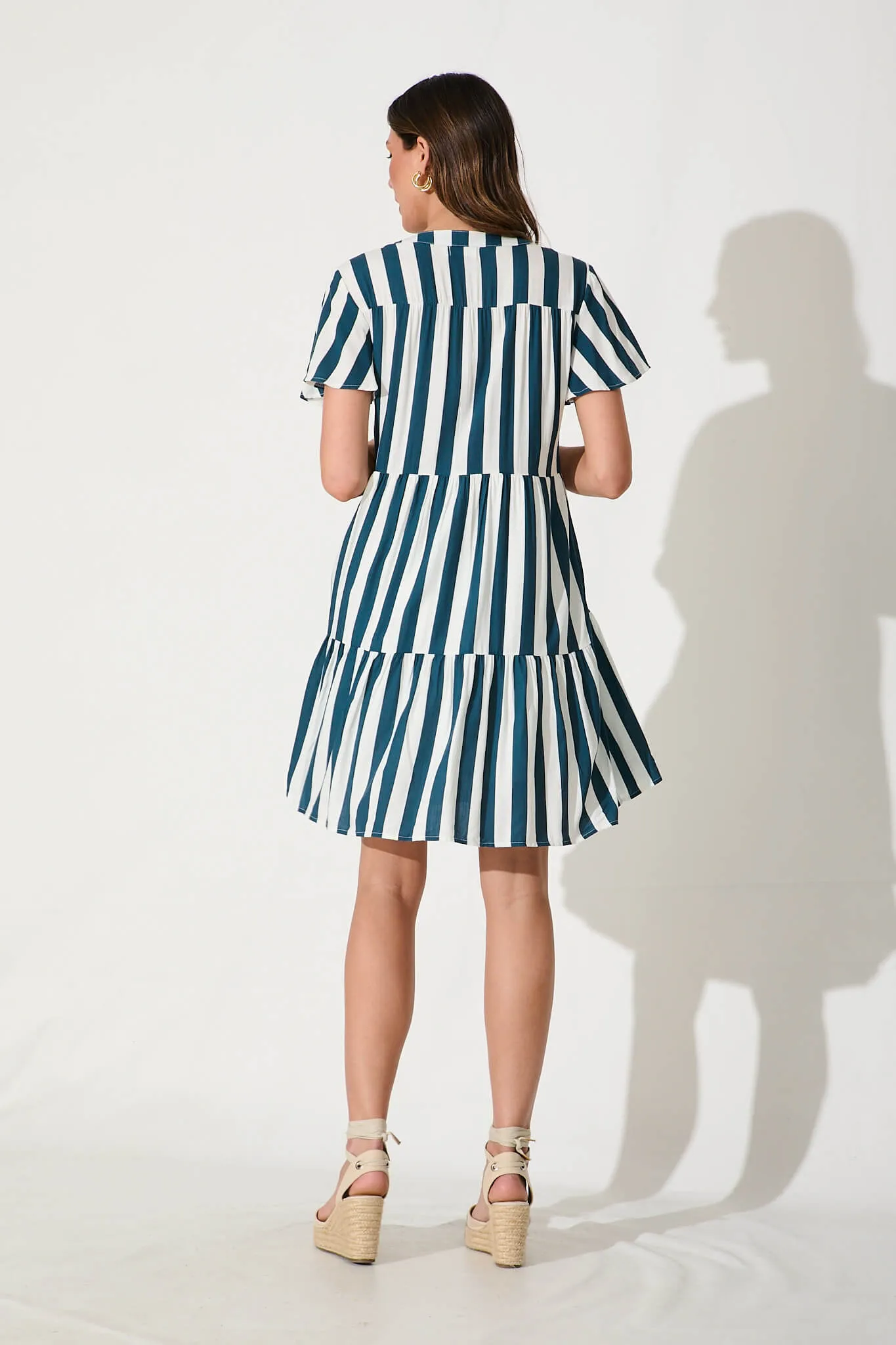 Adeline Shirt Dress In Teal with White Stripe sold by St Frock product image thumbnail 4