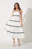 Hara Maxi Sundress In White With Navy Ric Rac Trim Cotton sold by St Frock