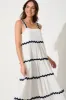 Hara Maxi Sundress In White With Navy Ric Rac Trim Cotton sold by St Frock