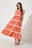 Hara Maxi Sundress In Rust With White Ric Rac Trim Cotton sold by St Frock