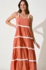 Hara Maxi Sundress In Rust With White Ric Rac Trim Cotton sold by St Frock