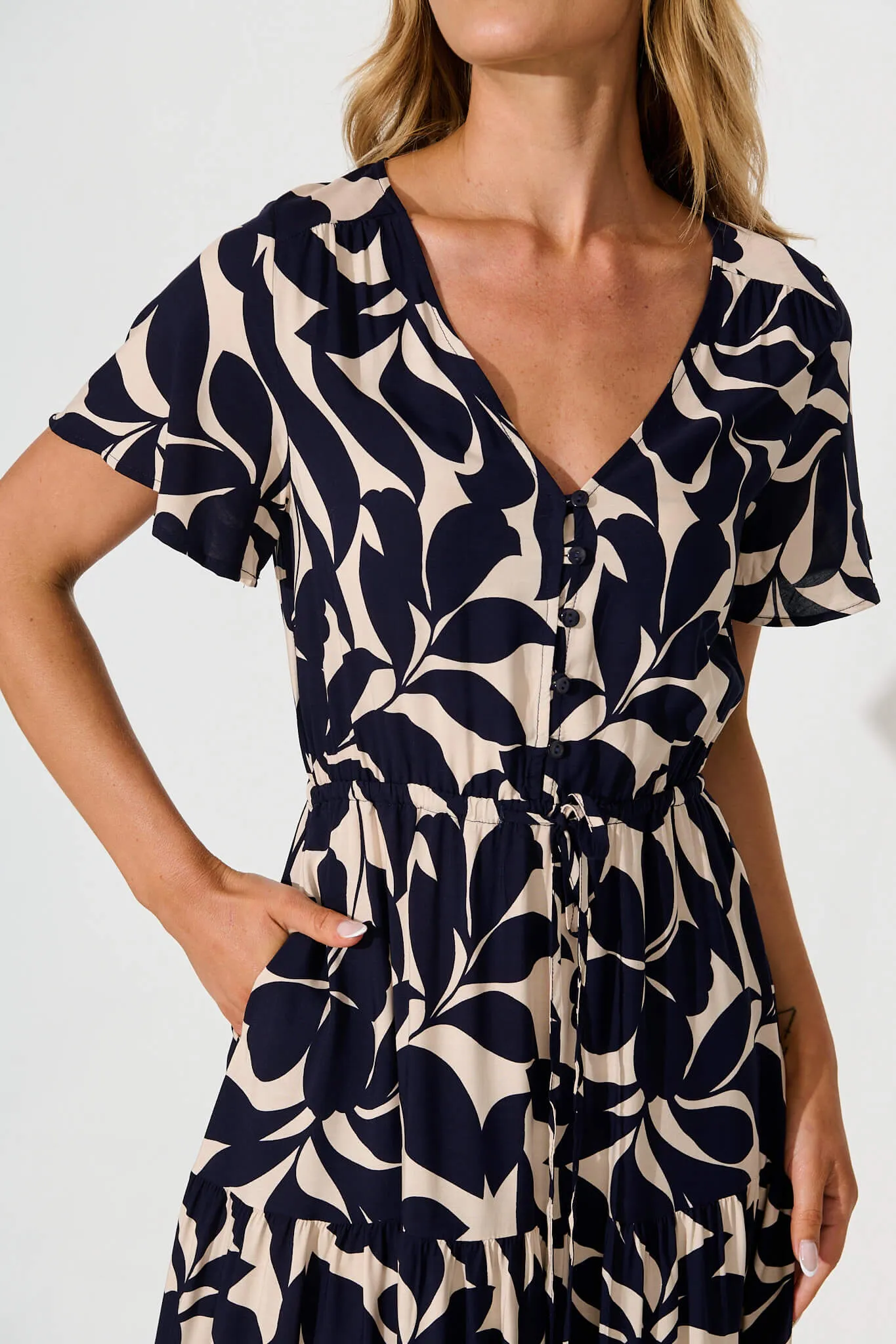 Laconia Midi Dress In Navy Leaf With Ric Rac Trim sold by St Frock product image thumbnail 5