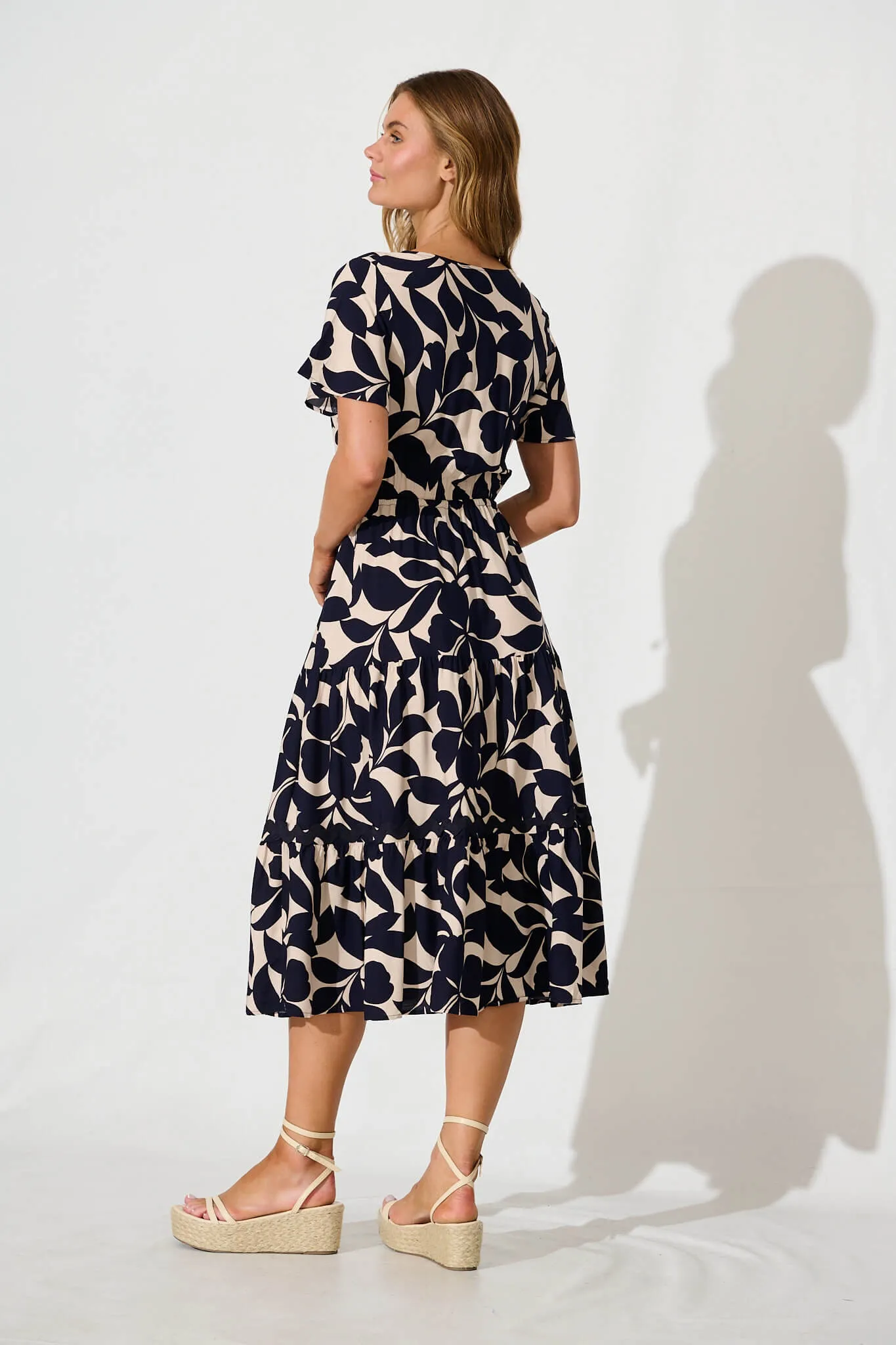 Laconia Midi Dress In Navy Leaf With Ric Rac Trim sold by St Frock product image thumbnail 4