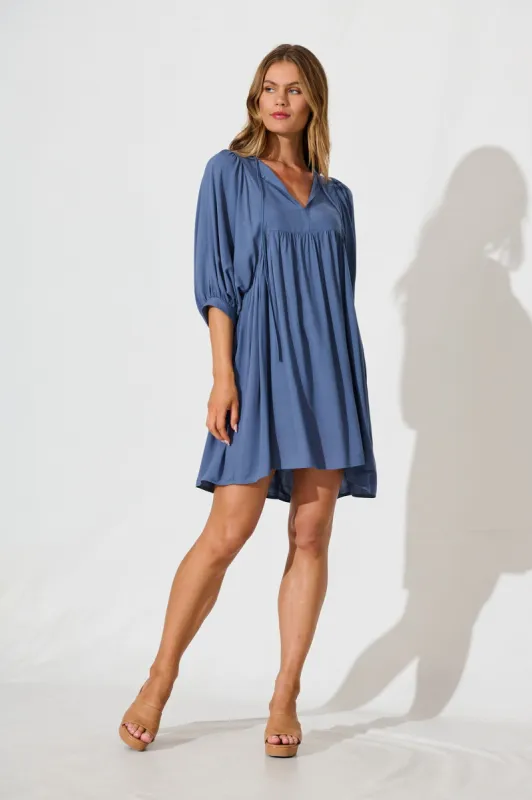Spring Afternoon Midi Smock Dress In Dusty Blue sold by St Frock