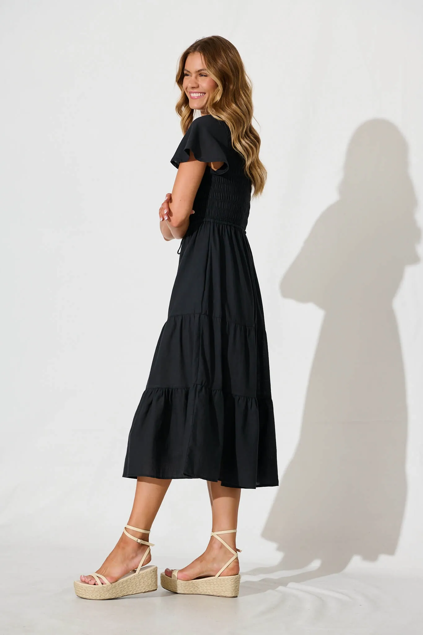 Callie Midi Dress in Black Linen Blend sold by St Frock product image thumbnail 3