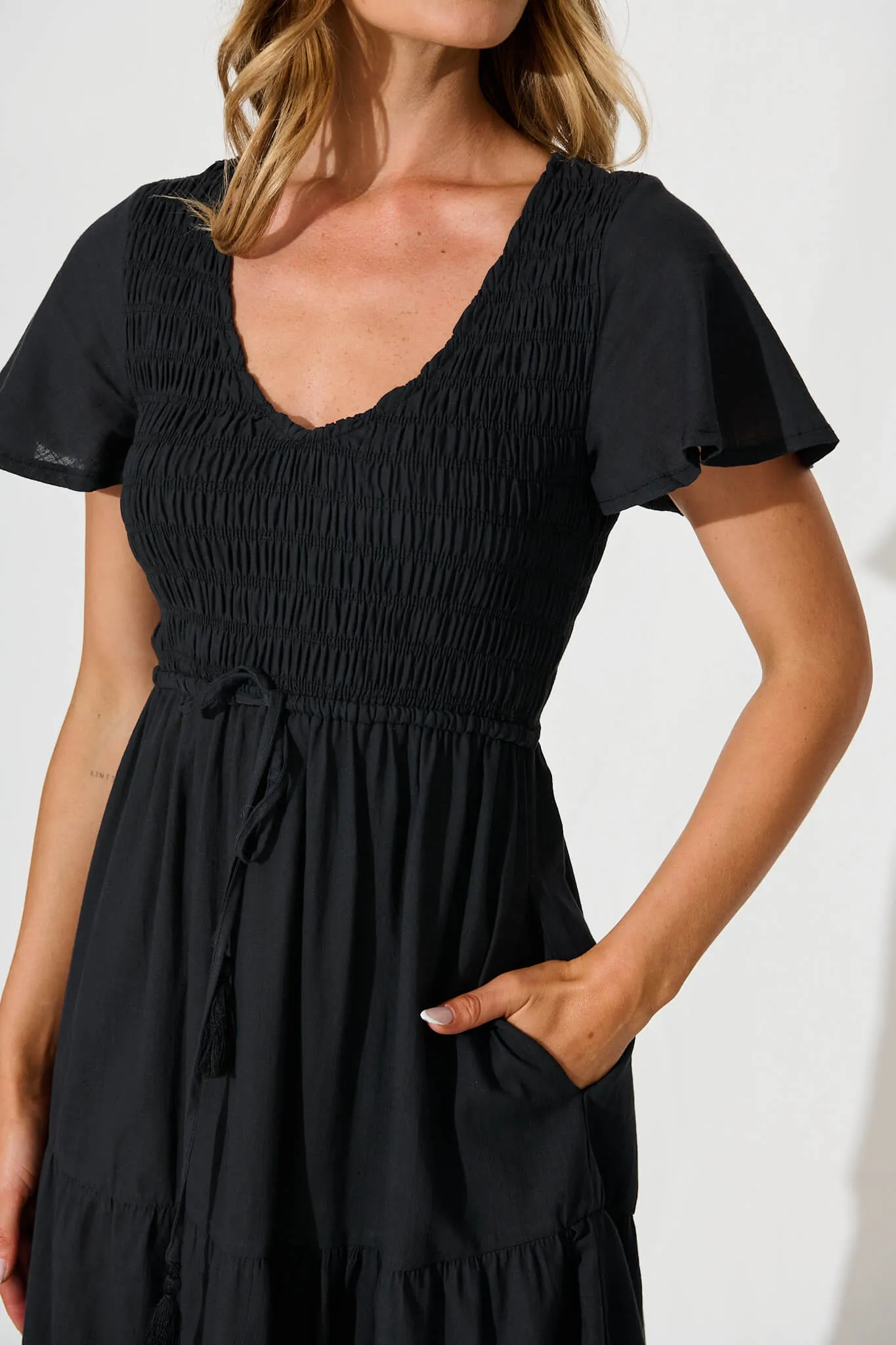 Callie Midi Dress in Black Linen Blend sold by St Frock product image thumbnail 5