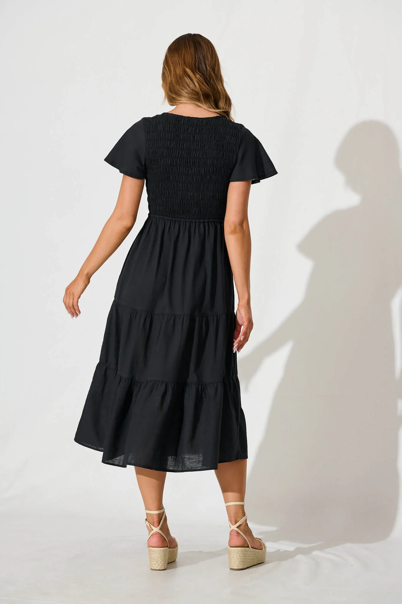 Callie Midi Dress in Black Linen Blend sold by St Frock product image thumbnail 4