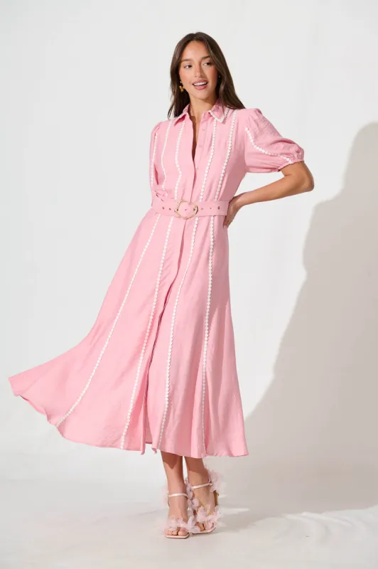 Adore Maxi Shirt Dress In Pink sold by St Frock